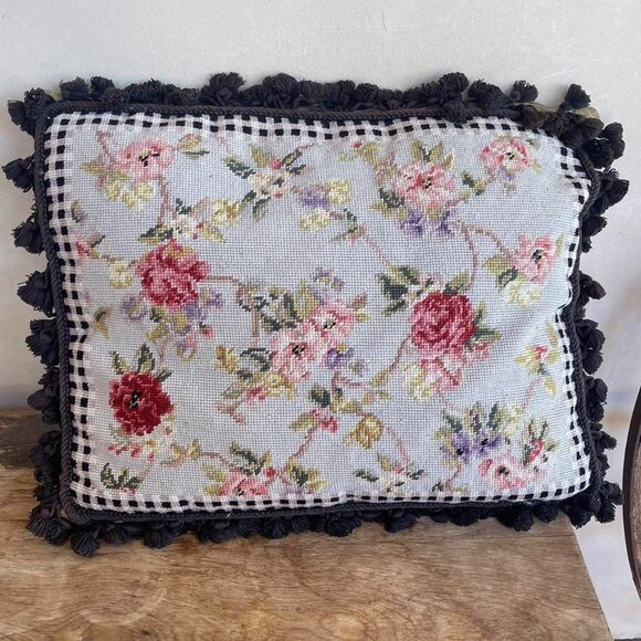 Tracy Porter Other - TRACY PORTER Beautiful Floral Design Needlepoint Decorative Pillow Tassel Trim